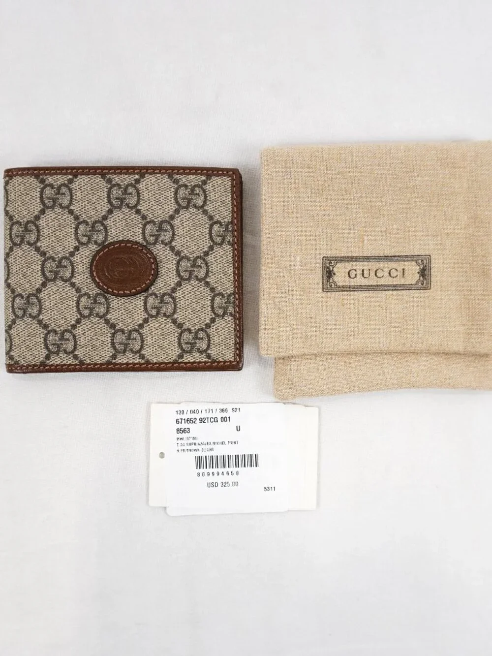 Gucci GG Supreme Logo Bifold Wallet In Beige & Brown Coated Canvas With Dust Bag - Picture 2 of 13